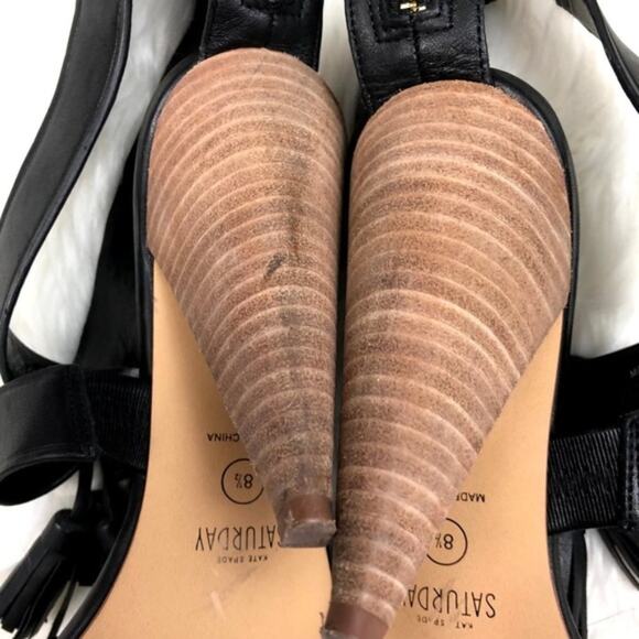 Saturday Kate Spade 8.5 Womens Black Tassel Stack Heels - Picture 7 of 8